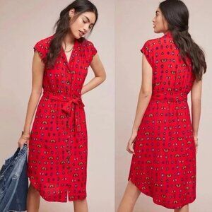 Anthropology Conversations Bug Butterfly Patterned Midi Shirt Dress